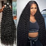 Deep Wave Human Hair Bundles 28-30-32 Inches Brazilian Remy Unprocessed Curly Weaving 1 3 4Bundles Extensions Deals (New)