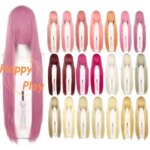 Synthetic 40 Inch 100cm Cosplay Wig With Bangs For Women Compatible Universal Pink Rose Yellow Multicolored Heat Resistant Hair (New)