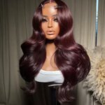 28 Inch 13x4 Burgundy 99J 200 Density Body Wave Lace Frontal Wigs Transparent Lace Pre plucked Human Hair wigs For Women (New)