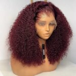Jerry Curly Short Bob Cut 99J Red Burgundy Color 13X4 HD Full Lace Frontal Wigs Synthetic Prepluck Bleach Knots Glueless Wig (New)