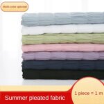 Summer Pleated Fabric By Meters for Needlework Shirt Dress Pants Skirt Diy Sewing Cloth Soft Comfortable Plain Black Blue Pink (New)