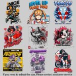 Trendy anime character illustration DIY Heat Transfer Patch - Cyberpunk & Streetwear Decals for T-Shirts Hats Washable & Durable (New)