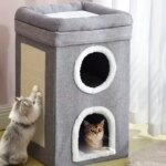 Cat House Cave For Indoor Cats Three Layer Condo With Cushions Foldable Storage Cat Nest Bed With Cat Scratching Board Cube (New)