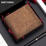 BANYANU 2024 New Mens Wallet Mens Genuine Leather RFID Anti-Theft Brush Retro Top Layer Cowhide Short Wallet Foreign Trade Bag (New)