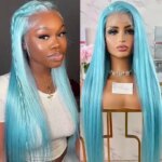 AIMEYA Light Blue Long Straight Wig Synthetic Hair 13x4 Glueless Lace Front Wigs Heat Resistant Wig Silky Straight Blue Hair (New)
