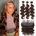Chocolate Brown Bundles With Frontal Brazilian Hair Weave Bundles With Closure Colored Human Hair Bundles With Frontal Remy Hair (New)
