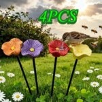 4pcs Resin Flower Bee Water Feeder Outdoor Butterfly Ceramics Bathing Bowl Bee Watering Garden Stake Bird Waterer Supplies (New)
