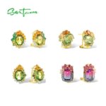 SANTUZZA 925 Sterling Silver Earrings For Woman Sparkling Yellow Spinel Colorful Gems Delicate Wedding Anniversary Fine Jewelry (New)