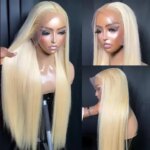 Long Straight 613 Honey Blonde Color Synthetic 13X4 Lace Front Wig For Women Preplucked Bleach Knots Soft Cosplay Daily Party (New)