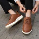 Mens Leather Shoes PU Fabric Spring and Autumn Brown Mens Casual Shoes Black Comfortable Classic Walking Shoes Flat Bottom (New)