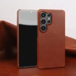 Real Cowhide Leather Phone Case Samsung Galaxy S24 Ultra S23 Plus S22 S25+ Full Grain Edges Protective Hard Back Cover Coque (New)