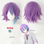Kamishiro Rui Cosplay Wig Kamishiro Rui Wig With Purple Highlights Blue Heat Resistant Fiber Hair Party Wigs + Free Wig Cap (New)