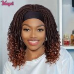 16Inch Goddess Locs Headband Wigs for Black Women Ombre Brown Dreadlock Rolls Twist Wigs Synthetic Hair for Christmas Day Use (New)