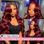 WOWANGEL 99J Burgundy Body Wave Human Hair Wig 13x6 HD Lace Front Wig Glueless Pre Plucked Pre Cut Lace Ready To Wear For Women (New)