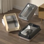 Stainless Steel Litter Box Semi-enclosed Splash-proof And Leak-proof Design Removable Lid Suitable For Big Cats And More (New)