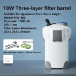 220V 18W HW302 Three-layer External Filter Barrel Fish Tank Filter Aquarium Fish Pond Filter For 0.6-1m Fish Tank With Pipe (New)