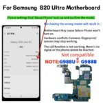 EU USA Version Working For Samsung Galaxy S20 Ultra G980F G985F G981B G986B G986U G981U G988B 5G Plus Motherboard Full Chips A+ (New)