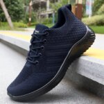 Mens Sneakers Breathable Casual Shoes Summer Fashion Running Shoes Solid Lace-Up Vulcanize Shoe Lightweight Outdoor Men Shoes (New)