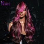 Black Highlight Pink 13x4 13x6 Lace Frontal Body Wave Human Hair Wigs Pre Plucked Transparent Lace Front Brazilian Wig for Women (New)