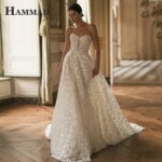 HAMMAH Fashionable Sweetheart Wedding Gown for Bride Sleeveless A-line Backless Lace Appliques Tulle Customized Plus Size (New)