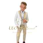 Boys Floral Jacquard Wedding Tuxedo 3 Piece Set: Double Breasted Vest Blazer and Trousers Childrens Custom Suit Set (New)