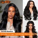 7x5 HD Lace Pre-Styled Butterfly Cut Layer Yaki Straight Wear Go Glueless Wigs 4x4/5x5 HD Wear & Go Yaki Straight Human Hair Wig (New)
