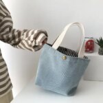 Small Corduroy Lunch Bag For Women 2024 Eco Canvas Portable Tote Bags Mini Female Students Bento Picnic Food Bag Travel Handbags (New)