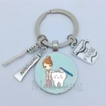 New Arrival Dentist Dental Keychain Gift Dental Assistant Dental Care Glass Keychain Cute toothbrush toothpaste accessory (New)