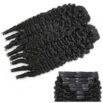 Burmese Curly Clip-In Hair Extensions 100% Human Hair Natural Black Color Brazilian Hair Spiral Ends for Black Women (New)
