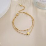 Kkjoy Stainless Steel Foot Chain of Women Men Silver Color Four-leaf Clover Anklet Simple Beads Fashion Jewelry Accessories New (New)