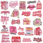 Pink Cartoon Book Embroidered Iron On Patch Reading English Slogan Clothing Accessories (New)