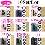 Emmahelp 10pcs A+ Back Camera Glass for iPhone 11 12 13 14 15 Pro Max 13Mini XR XS 14Plus Rear Camera Cover Lens 3M Sticker (New)