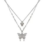 Double Layer Shiny Butterfly Necklace Exquisite Light Luxury Small Pendant Necklace Classic Jewelry Clavicle Chain Ladies Gift (New)