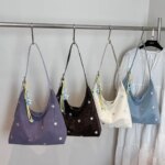 Star Patterned Suede Shoulder Bag with Star Charm retro Large-capacity Magnetic Clasp Crossbody Bags niche Casual Simple Handbag (New)