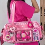 Pink Leopard Large Capacity Ita Bag Cute Casual Shoulder Crossbody Purse Versatile Anime Style for Women (New)