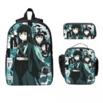 Demon Slayer Muichiro Tokitou Backpack Student Boys Girls BookBag School Bag Shoulder Bags 3ps Insulated Lunch Bag Pencil Case (New)