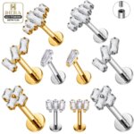 ASTM F136 Titanium Piercing Baguette Geometric Cluster Flat Back Labret Ear Cartilage Jewelry Conch Helix Tragus Lobe Piercings (New)