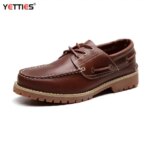 Mens Outdoor Genuine Cowhide Work Boots | Vintage Flat Boat Deck Shoes | Casual Leather Sneakers for Daily Comfort (New)