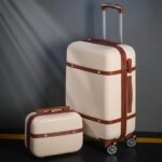 New Rolling Luggage Set Women Fashion Combination Lock Travel Suitcase Set Universal Cosmetic Bag Retro 2pcs Trolley Luggage Set (New)