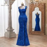 PoemsSongs Eye-catching Royal Blue Womens Sequin Sleeveless Mermaid Evening Dress with Slit Vestidos De Fiestas Elegantes Mujer (New)