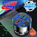100W Super Fast 4 Port Car Charger Mobile Phone High Speed Vehicle Charging Station with Multiple Devices Charging Capacity Bangladesh (New)