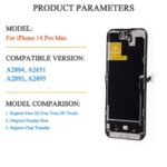 RFLCD SOFT OLED iPhone 14 PRO MAX LCD Display Tested Touch Screen Replacement Digitizer Assembly A2894 A2651 A2893 A2895 (New)