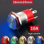 10A High Current 16mm19mm Metal Button Switch Led24V Self Recovery Self Locking Oxide Black Button Power Start Switch Waterproof (New)