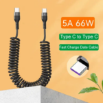 USB Type C 66W Car 5A Fast Charging Type C to Type C Spring Telescopic Cable iPhone 15 Samsung Huawei Xiaomi Redmi OnePlus (New)