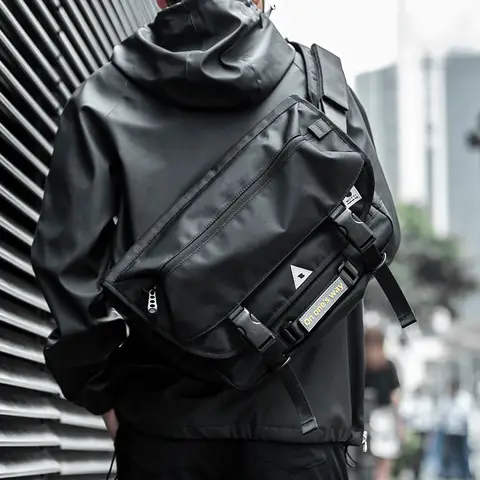 Sb089c08fc35040e2a649a5468d922dc92_480x480q75 Outdoor Travel Mens Single Shoulder Crossbody Bag 14 Inch Laptop Bag Tactical Chest Bag Street Style Polyester Backpack (New) - Image 1
