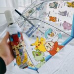 Anime Cosplay Accessory Cute Transparent Pikchu Fully Automatic Three Fold Folding Umbrella Unisex For Rain Use (New)