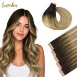 Sunmofavo Invisible Tape In Hair Extensions Seamless Full Thick Silky Straight Ombre Walnut Brown 10Pcs 100% Remy Human Hair (New)