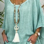 Peace Pendant Necklace For Women Boho Aesthetic Tassel Accessories Vintage Wooden Beads Jewelry Bohemia Sweater Chain Gift (New)