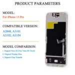 OLED iPhone 15 Pro LCD Display Touch Screen Digitizer Assembly 15 Pro LCD Replacement Parts Support 120hz With True Tone (New)
