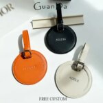 Engraving Travel Genuine Leather Square Luggage Tag Custom Name Luxury Round Suitcase Label Woman Handbag Charm Pendant Gift (New)